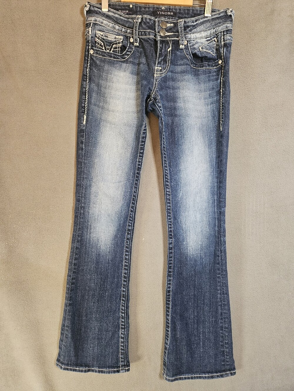 Vigoss Womens 3/4 Dallas Bootcut Dark Blue Jeans Embroidery Low-rise Denim